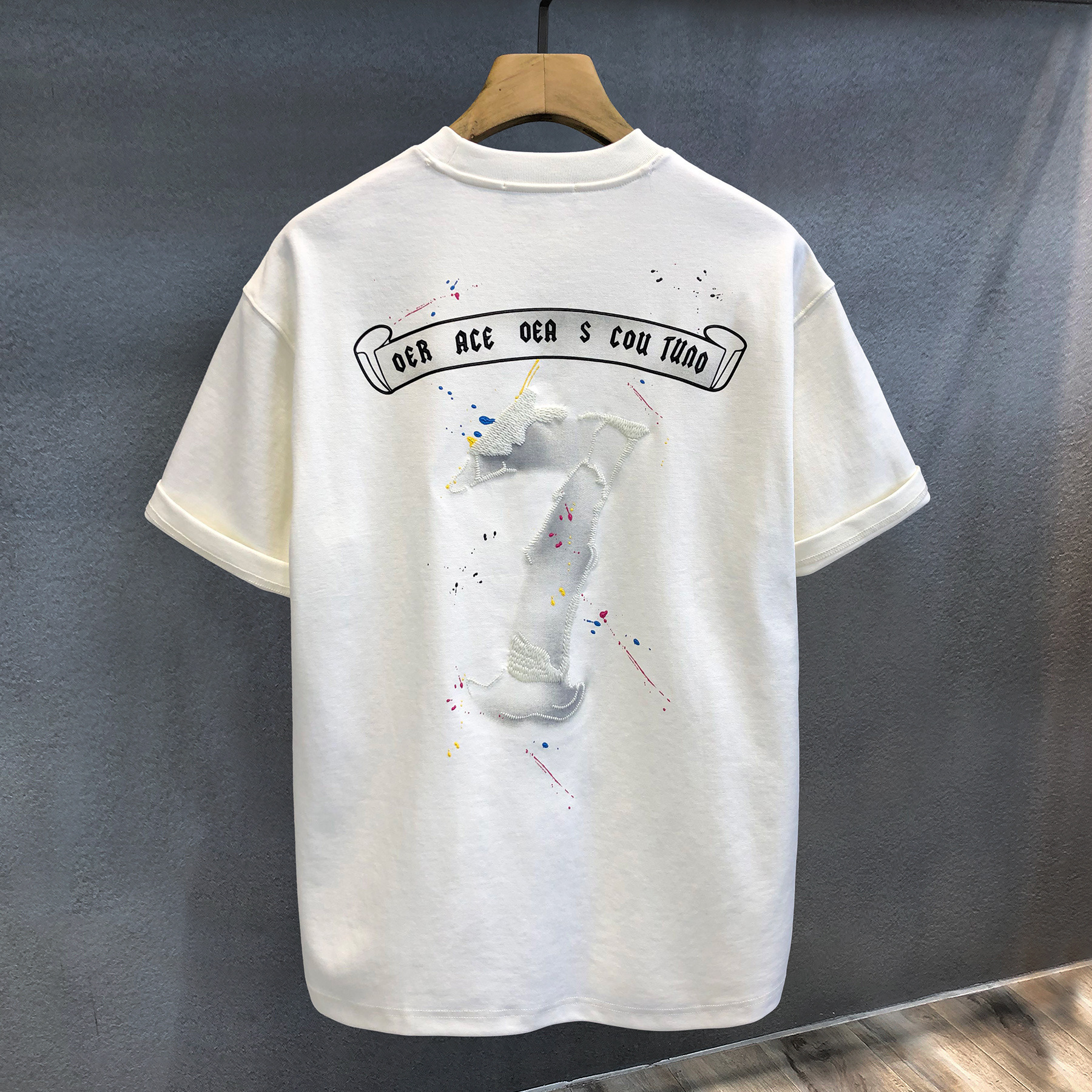 Maidun Road High-end Personality Ink Splash Embroidery Trendy Brand Designer Shirt Short Sleeve T-shirt Men's 2025 Summer Loose Designer Hoodie American Style Tee