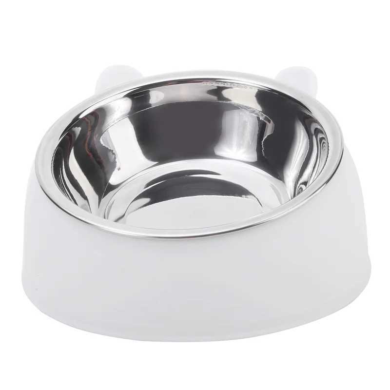 Lovely Cat Bowl Creative Inclined Kitten Puppy Food Feeding Stainless Steel Bowls Cats Drinking Feeder Pet Dogs Cats Feeders C251009
