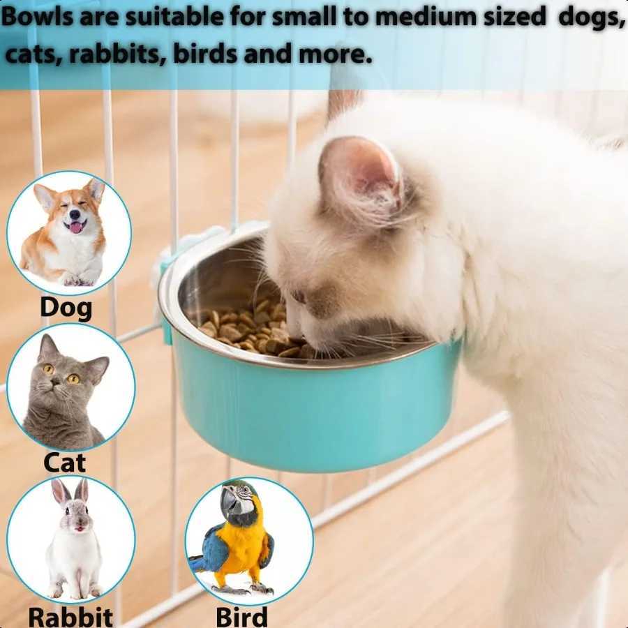 2 Pieces Crate Dog Bowl Removable Stainl Steel Pet Kennel Hanging Food Water Feeder Bowl Cage Coop Cup for Puppy Medium Dog Cat C251009