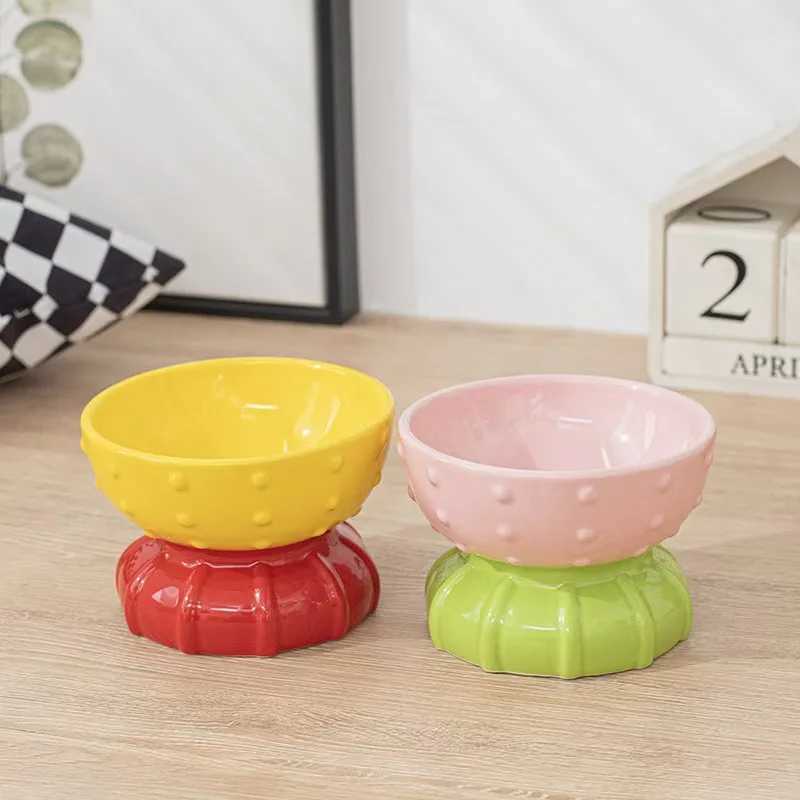 Elevated Ceramic Pet Bowl Cute Raised Cat Dog Dish for Food and Water TipProof Design for Neck Health AntiSpill Feeder Bowl C251009