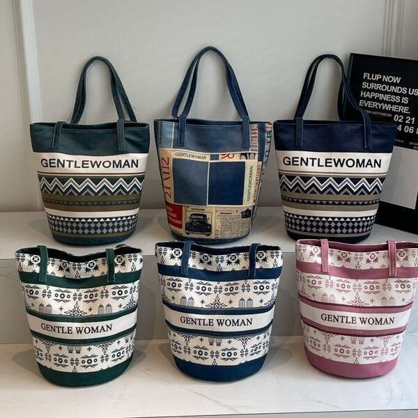 Tote Canvas Bag for Women, Large Capacity, New Autumn and Winter Casual Single Shoulder Commuter Bucket Handbag Mini