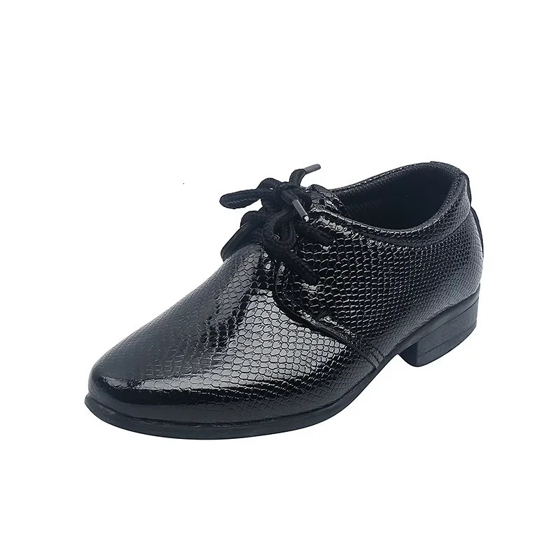 Boy Leather Shoe Black White Versatile Childrens Flats for School Performance Causal Fashion Laceup Kids Formal Uniform Shoes 251009