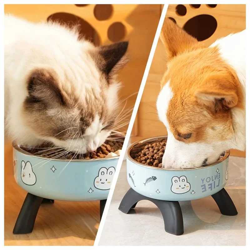 Stainless Steel Pet Bowl AntiTip Elevated Design with NonSlip Silicone Base ChewProof Edge for Small CatsDogs Feeding C251009