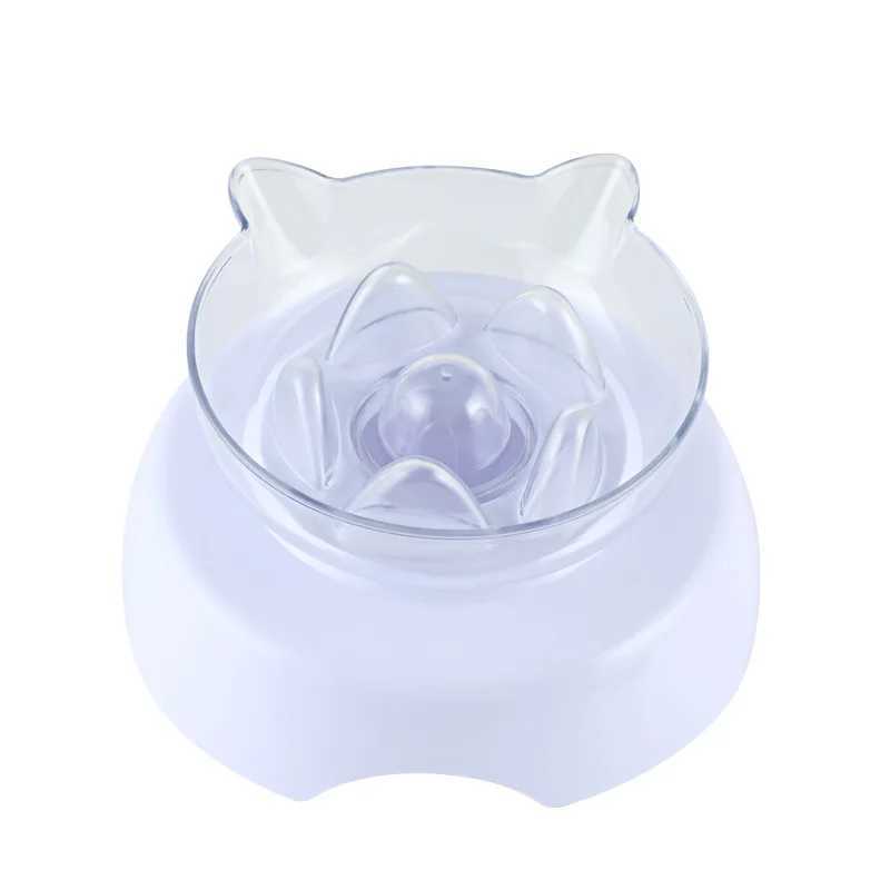15 Degree Tilt Cat Bowl Anti Suffocate Cat Slow Feeder Plastic Transparent Cat Food Bowl with Raised Stand Kitten Pet Feeding C251009