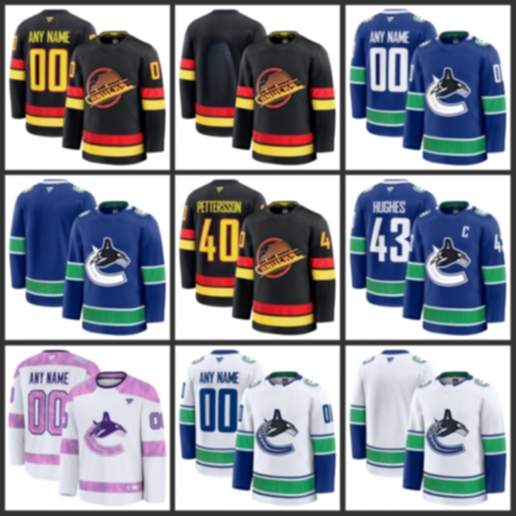 Canucks Hockey Jerseys Quinn Hughes Elias Pettersson Thatcher Deo Markus Naslund Brock Boeser Conor Garland Teddy Blueger Home Premium Custom