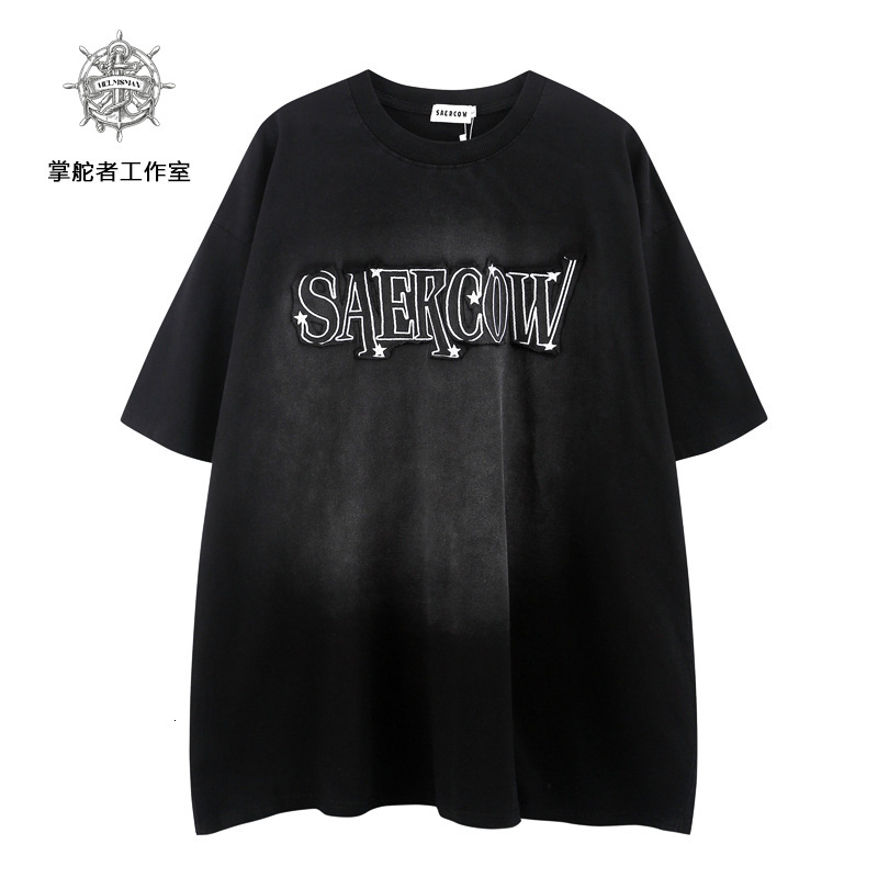 New Designer Shirt Summer American Retro T-shirt For Men With Patch Designer Hoodie Letter Embroidery Short Sleeve Trendy Brand Pure Cotton High Street Half Sleeve