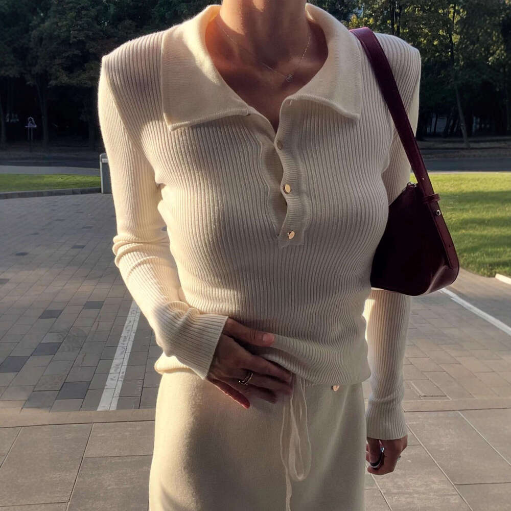 Single-Breasted Long-Sleeve Knitted Sweater Autumn Winter Base Shirt Slim Fit Solid Color Basic Top For Women B5