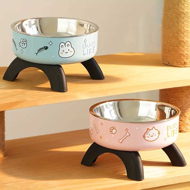 Cartoon Raised Cat Bowl AntiTip Pet Feeding Dish for Small Dogs Cats Neck Protection Cat Food Bowls Cat Feeder Pet Supplies C251009