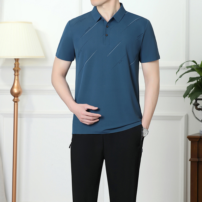 Dad Summer Short Sleeve T-shirt 2025 New Middle-aged Designer Designer Shirt Hoodie And Elderly Men's Summer Ice Silk Sports Suit Father's Day Clothes