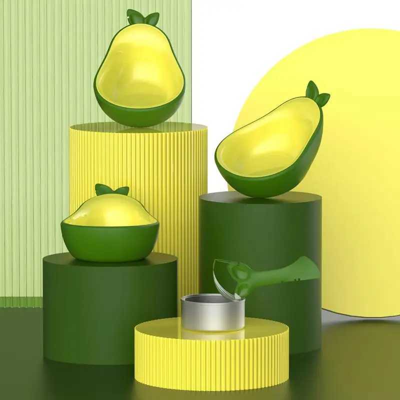 3in1 Detachable Avocado Pet Bowl with Can Opener Spoon Anti Spill High Leg Portable Travel Feeder for Cat Dog Multi Pet Cat Bowl C251009