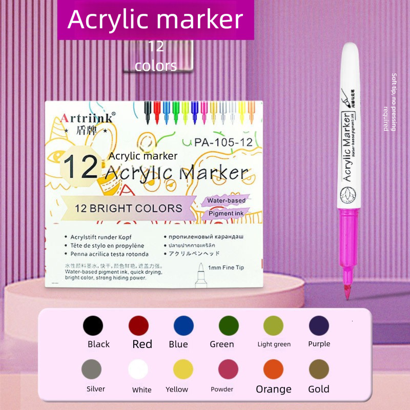 Refillable Soft Tip Acrylic 24 Colors Graffiti Non-Bleed Water-Based Pet Nail Art Marker Pen ddmysat
