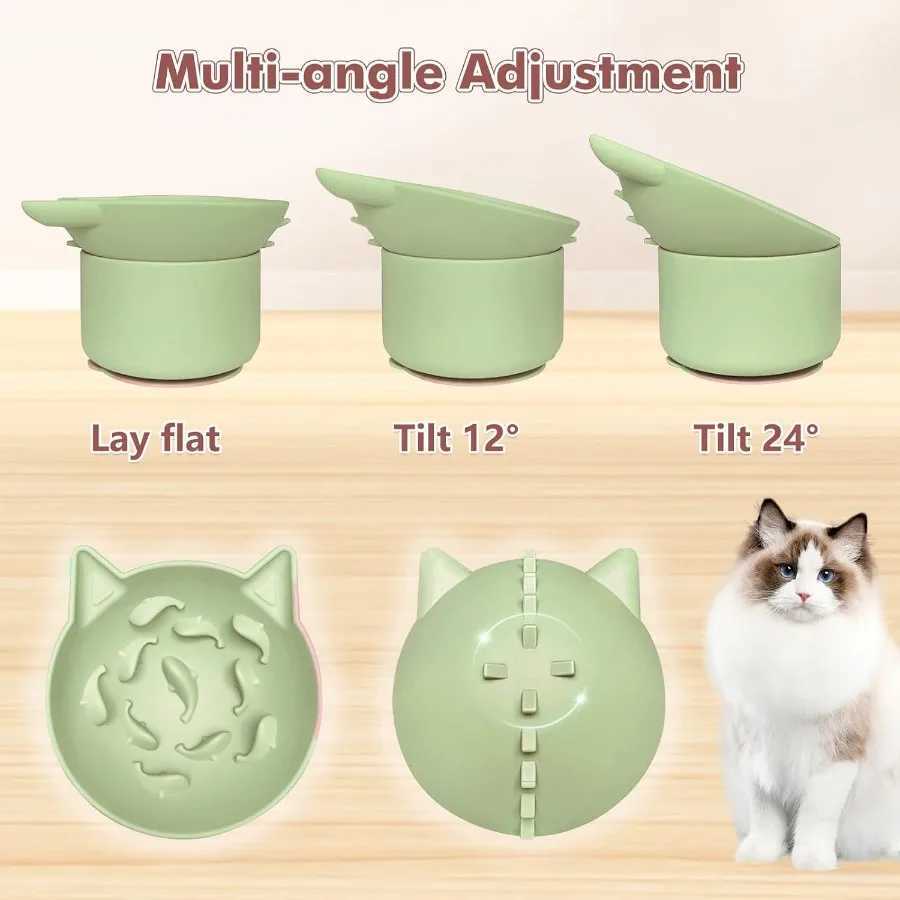 Silicone Slow Feeder Cat Bowl Elevated Cat Slow Feeder with Suction Cups MultiAngle Tilt Design No Black Chin Suitable for Dry C251009