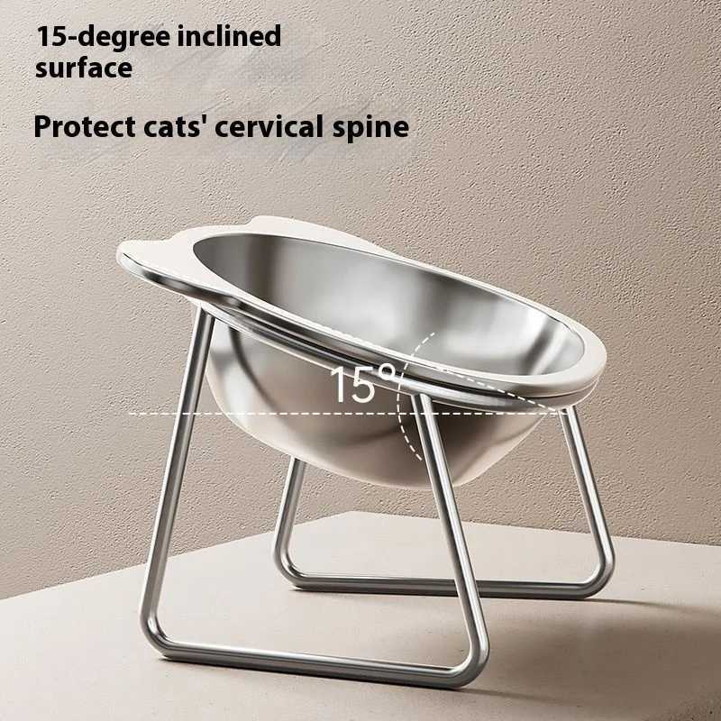 Durable Elevated Cat Bowl Holder Stainless Steel Easy Clean Neck Support Raised Food Dish AntiSpill Water Bowl C251009