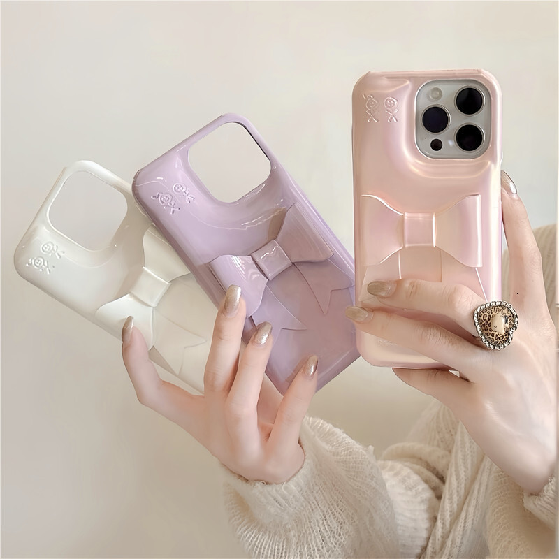 for iPhone17 Case, Simple Pure Color Cute 3D Bow Smooth Feel Suitable for Girls Shockproof and Wear-Resistant Phone Case