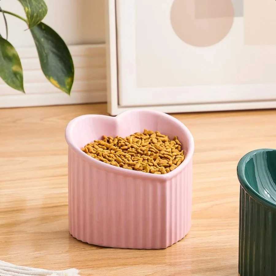 Pink Ceramic Raised Cat Bowls Tilted Elevated Food or Water Bowls Str Free Backflow Prevention Dishwasher and Microwave Safe Le C251009