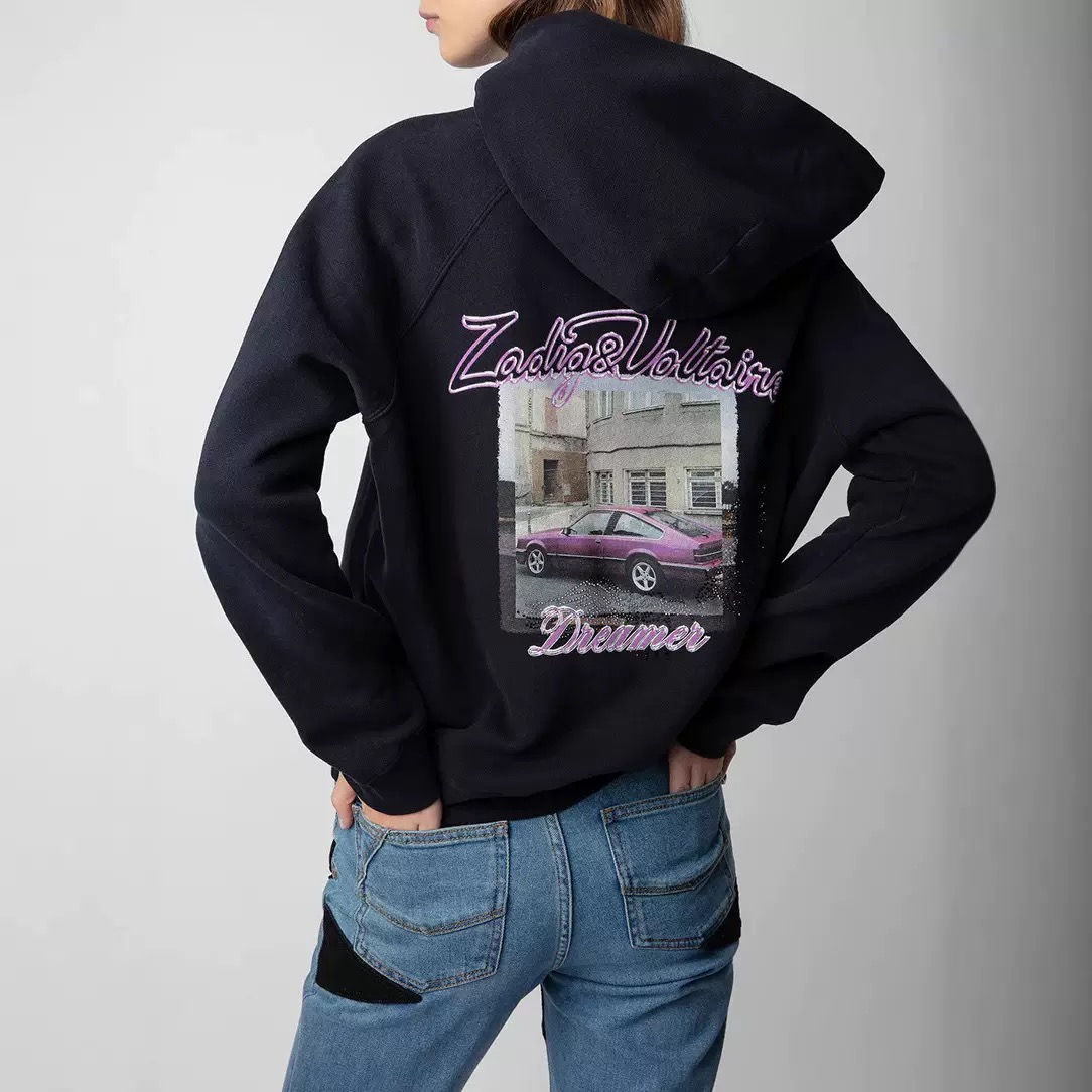 New Hot Diamond Sweatshirts Sleeve Printed Flower Grey Round Neck Women Fleece Hoodie Pullover Jumpers