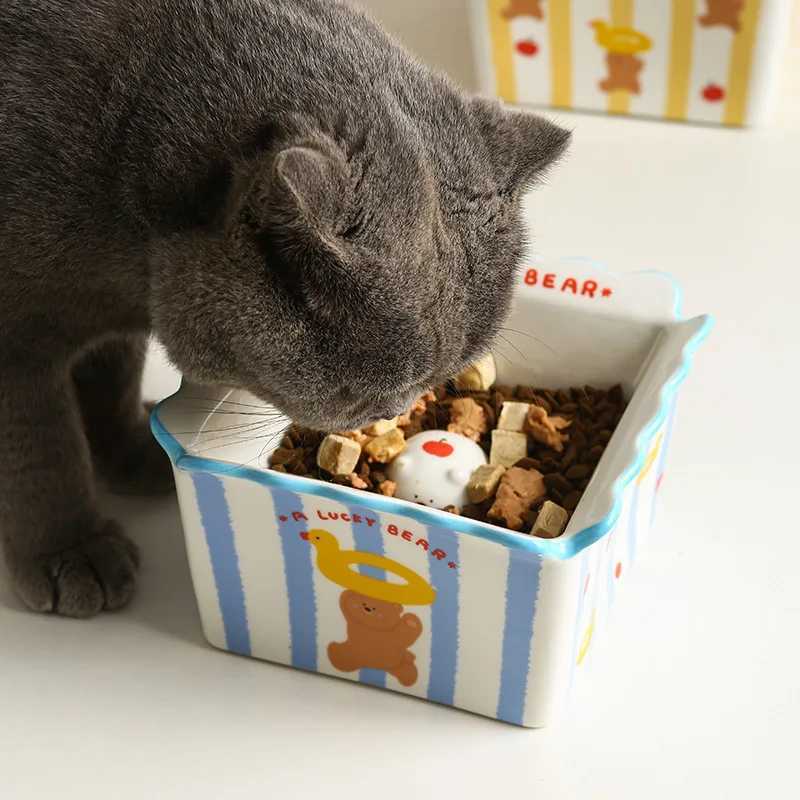 Elevated Ceramic Pet Bowl Wide Opening for Cats Dogs Slow Feeder AntiTip Dish with NonSlip Base Dog Food Bowl Pet Supplies C251009