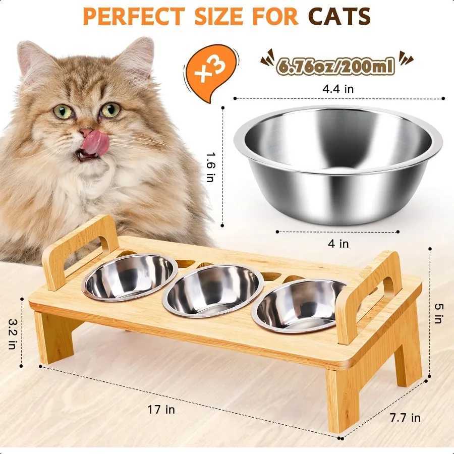 Elevated Cat Food Bowl 3 Stainl Steel Raised Cat Bowls with Stand 15Tilted Cat Bowl for Small Dog Cat Food and Water Bowl Set A C251009