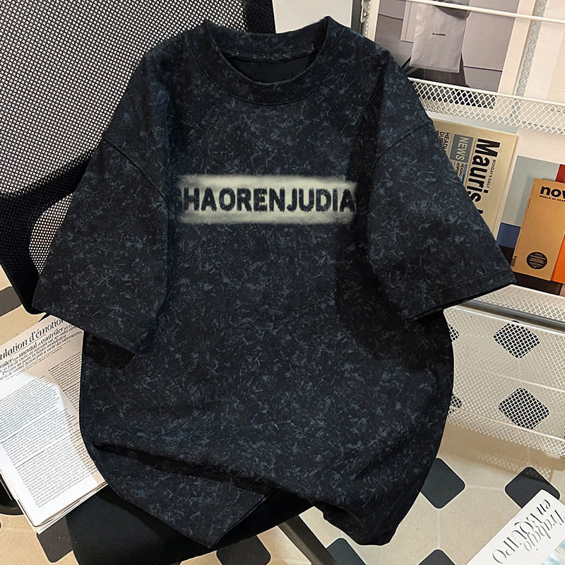 Short Designer Shirt Sleeve T-shirt Designer Hoodie For Men Heavyweight Pure Cotton Batik 2025 Summer New American Retro Loose Round Neck Niche Half Sleeve Top