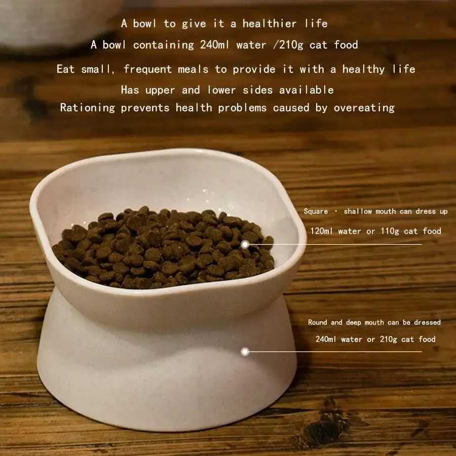 Classic Neck Protection And Anti Rollover Cat Pet Tableware With Large Opening And High Foot Plastic Cat Bowl C251009