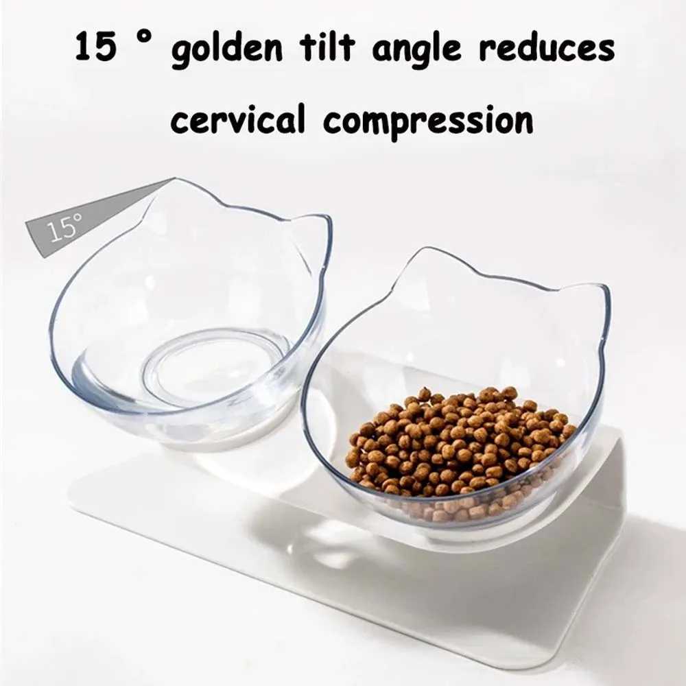 Double Kitten Bowl 2 Cat Feeder Container Tilted Pet Inclination Stand Cats PC Plastic Nonslip Feeding Bowl For Small Dogs Cats C251009