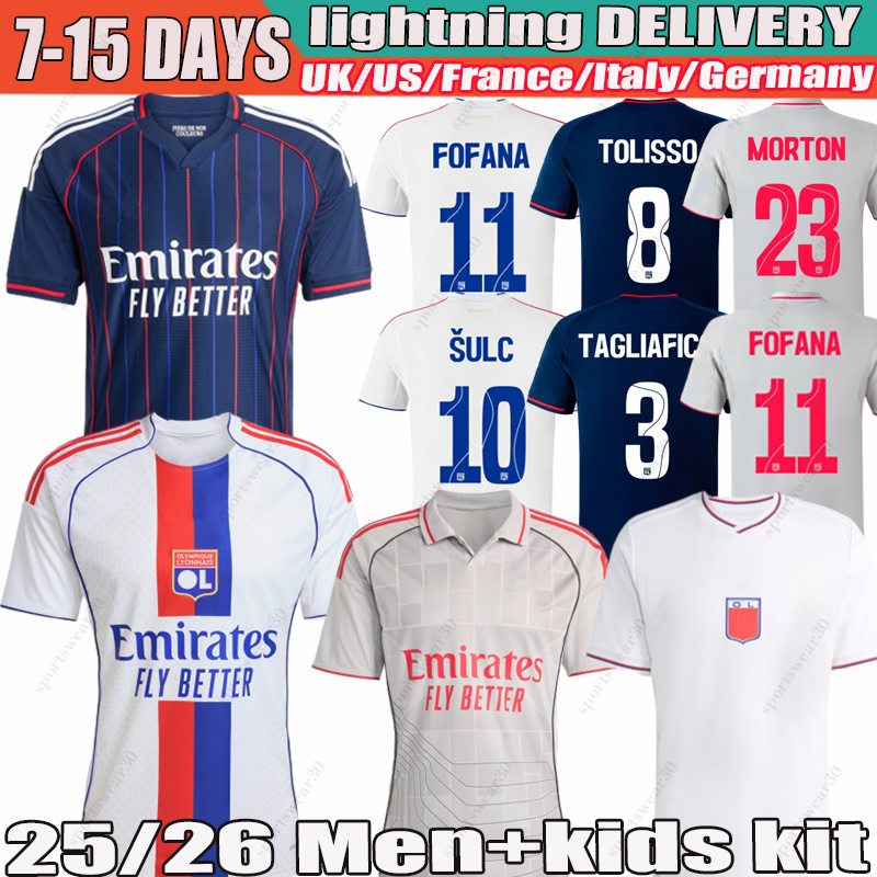 25 26 Lyon Soccer Jerseys olympique lyonnais TOLISSO SULC FOFANA GHEZZAL KARABEC MERAH NUAMAH TESSMANN 2025 Football Shirt Men Kids Sets Kit
