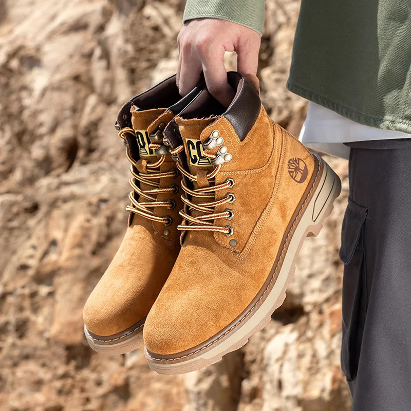 Autumn Winter Velvet Platform Boots for Men ner Softsoled Cow Suede Work Shoes Man Fashion Nonslip Yellow Ankle Boot Male 251010