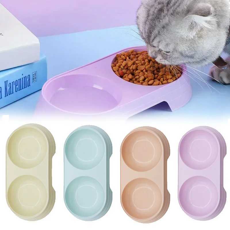 Pet Double Bowl Dogs and Cats Feed in Double Bowls Macaron Plastic Feeding Bowl Pet Supplies Cat Accessories Cat Products Cat Fo C251009