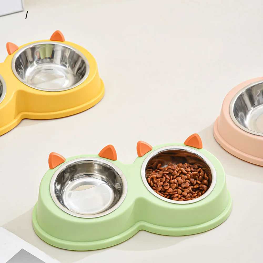 Stainless Steel Pet Double Bowl AntiSpill Cat Dog Food Water Bowl NonSlip Feeding Dish for Cats Dogs Pet Supplies C251009