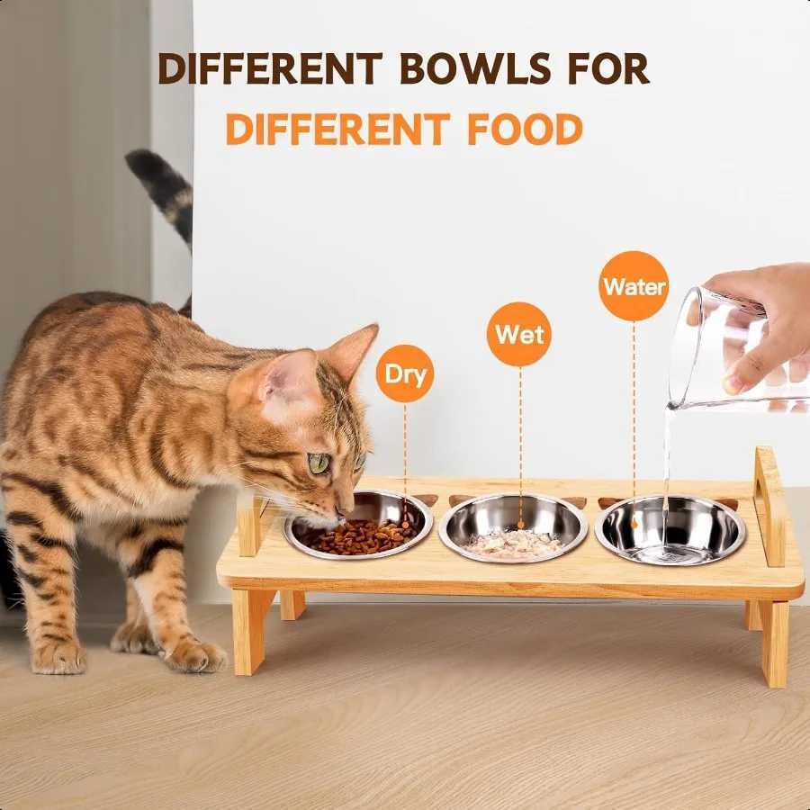 Elevated Cat Food Bowl 3 Stainl Steel Raised Cat Bowls with Stand 15Tilted Cat Bowl for Small Dog Cat Food and Water Bowl Set A C251009