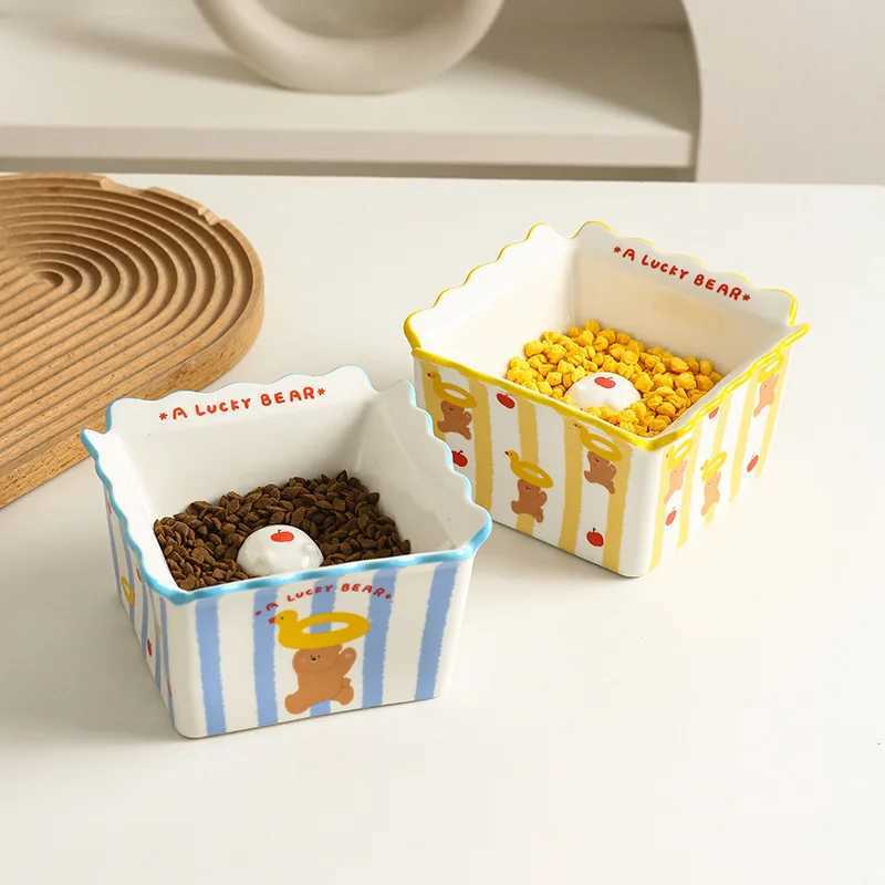 Elevated Ceramic Pet Bowl Wide Opening for Cats Dogs Slow Feeder AntiTip Dish with NonSlip Base Dog Food Bowl Pet Supplies C251009