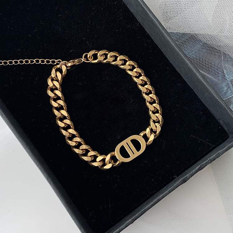 Luxury Brand Designer Jewelry Heavy Industry High-Quality Thick Chain Gold Letter Titanium Steel Necklace For Women European And American Ins Internet