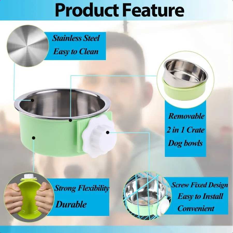 2 Pieces Crate Dog Bowl Removable Stainl Steel Pet Kennel Hanging Food Water Feeder Bowl Cage Coop Cup for Puppy Medium Dog Cat C251009