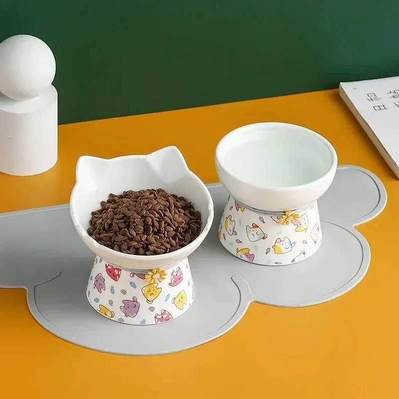 Cat Elevated Ceramic Bowl Pet Food Water Feeders Raised Puppy Dogs Drinking Eating Bowls C251009