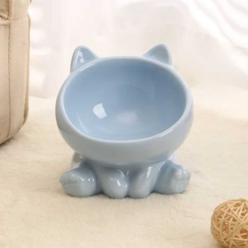 Cat And Dog Rice Bowl Pet Accessories Ceramic Diagonal High Feet Stable Cute Protection Cervical Spine Cat Dog Drinking Bowls C251009