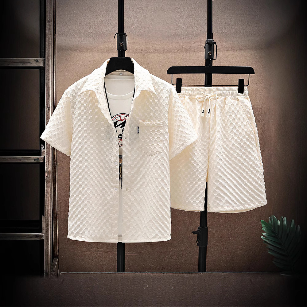 Summer Ice Silk Men's Trendy Brand Cool Short Sleeve Shirt And Designer Shirt Shorts Two-piece Designer Hoodie Casual
