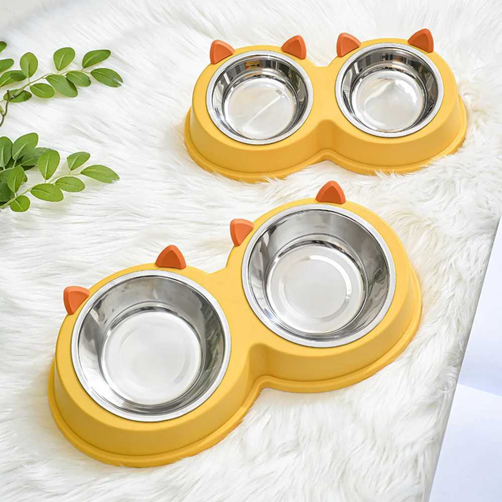 Stainless Steel Pet Double Bowl AntiSpill Cat Dog Food Water Bowl NonSlip Feeding Dish for Cats Dogs Pet Supplies C251009