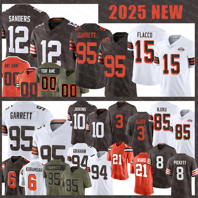 12 Shedeur Sanders Football Jerseys Quinshon Judkins Joe Flacco Myles Garrett Jerry Jeudy David Njoku Mason Graham Kenny Pickett Jim Brown Jeremiah Owusu-Koramoah