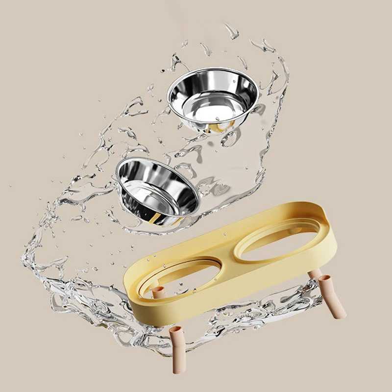 Double Elevated Cat Dog Bowls Stainless Steel NonSlip Pet Food Water Dish with Stand AntiSplash Slow Feeder Pet Supplies C251009