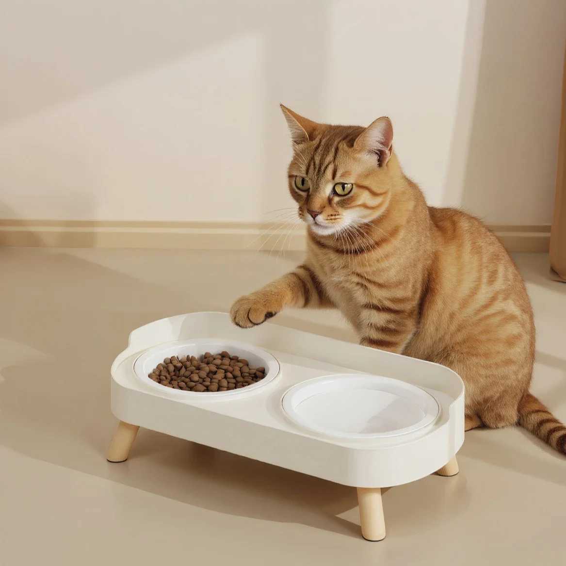 Ceramic Cat Bowls Dual Pet Dish Anti Spill Non Skid Elevated Dog Bowl for Neck Health Cat Food Water Feeder Set C251009