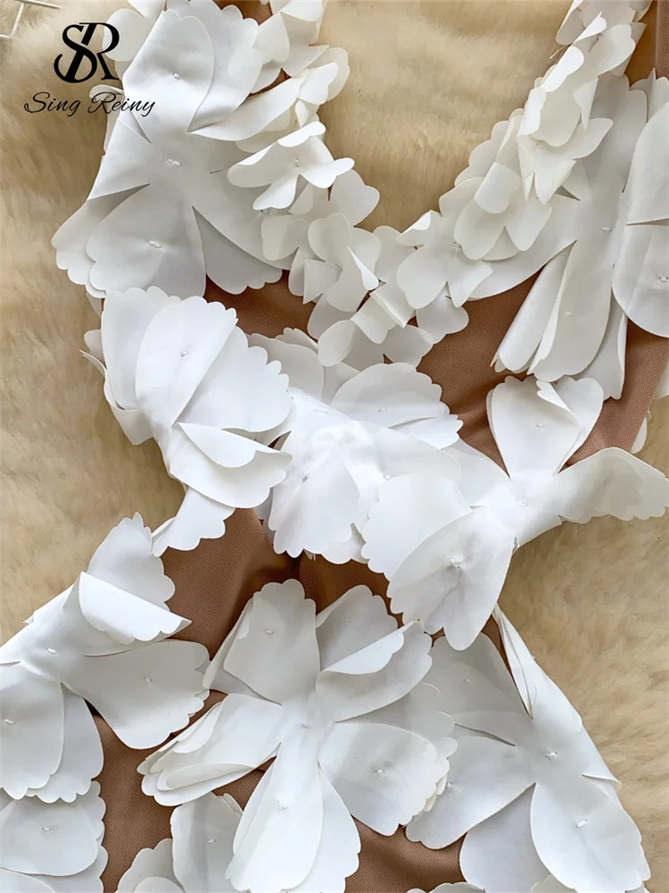 SINGREINY High Quality 3D Floral Dress Female Halter Sleeveless Backless sweet Dress French Short Cocktail Sundress 251010