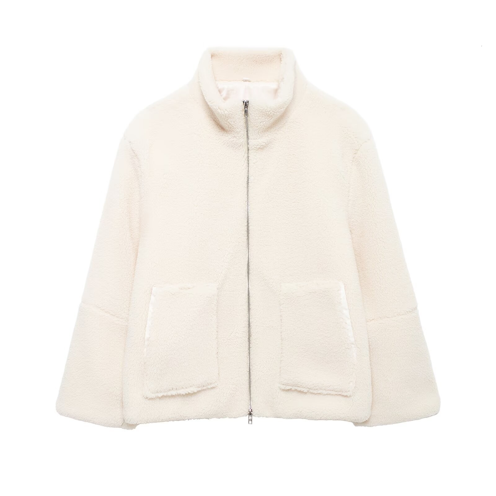 2025 Autumn Winter New Womens Solid Color Lazy Style Lamb Wool High Collar Woolen Coat A88888 241029
