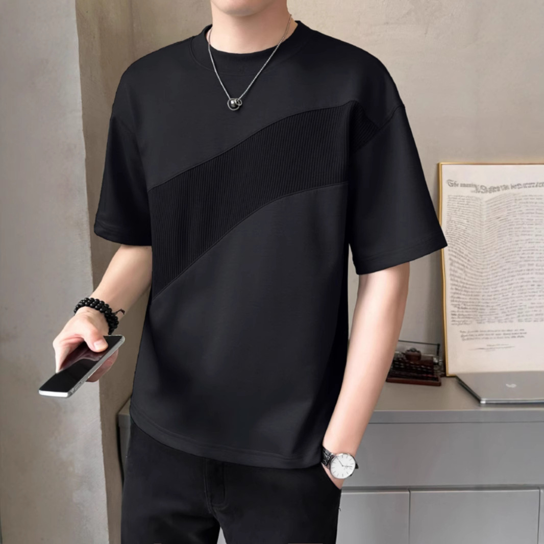 Quick-dry Ice Designer Hoodie Silk Cotton Cool Short Sleeve T-shirt For Men 2025 Designer Shirt Summer New Loose High-end Patchwork Half Sleeve Tee