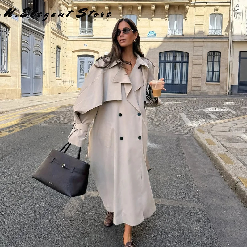 Womens Autumn Winter Long Trench Coat Lapel Full Sleeve Long Jacket With Belt Casual Outwears 2025 Lady Streetwear 250929