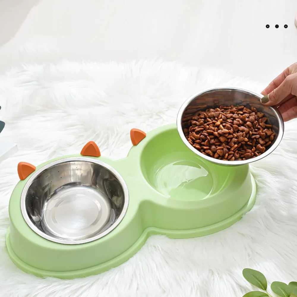Stainless Steel Pet Double Bowl AntiSpill Cat Dog Food Water Bowl NonSlip Feeding Dish for Cats Dogs Pet Supplies C251009