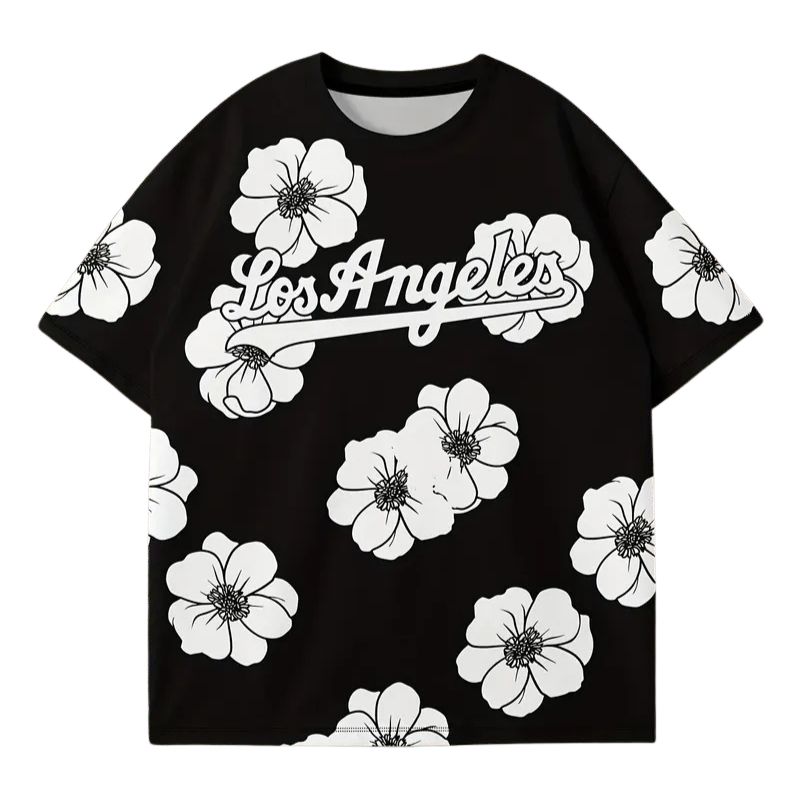 Men's Floral Print Oversized T-Shirt - Casual Streetwear Tee-39