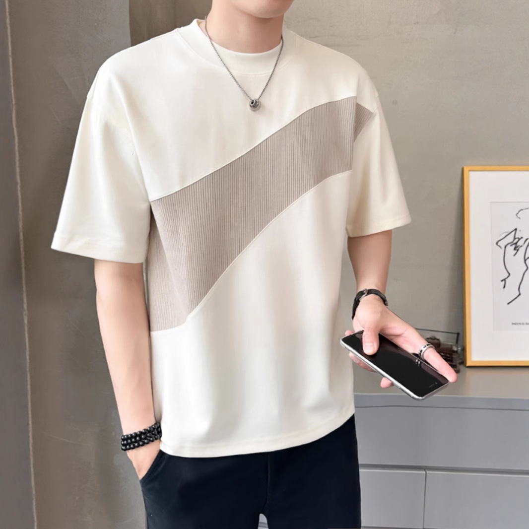 Quick-dry Ice Designer Hoodie Silk Cotton Cool Short Sleeve T-shirt For Men 2025 Designer Shirt Summer New Loose High-end Patchwork Half Sleeve Tee