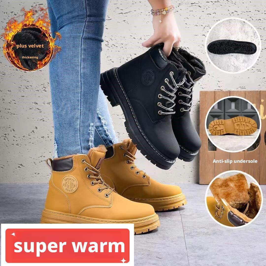 Designer boots Couple's PU leather brown boots new autumn and winter retro women's shoes British-style short boots for women with thick soles Martin boots