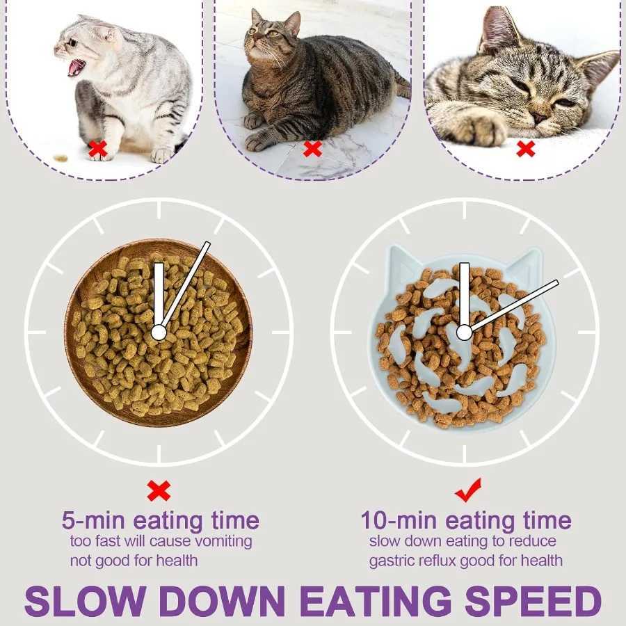 Silicone Cat Slow Feeder Elevated Slow Feeder Bowl Tilt Design Suitable for Dry and Wet Food Adjtable Angle Cat Food wit C251009