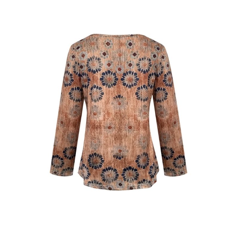 Women's Autumn New Fashion Casual Floral Print V - Neck Long - Sleeve T - Shirt-CF56242